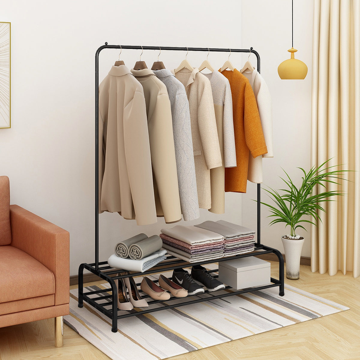 Heavy Duty Metal Garment Rack with Bottom Shelf - Black