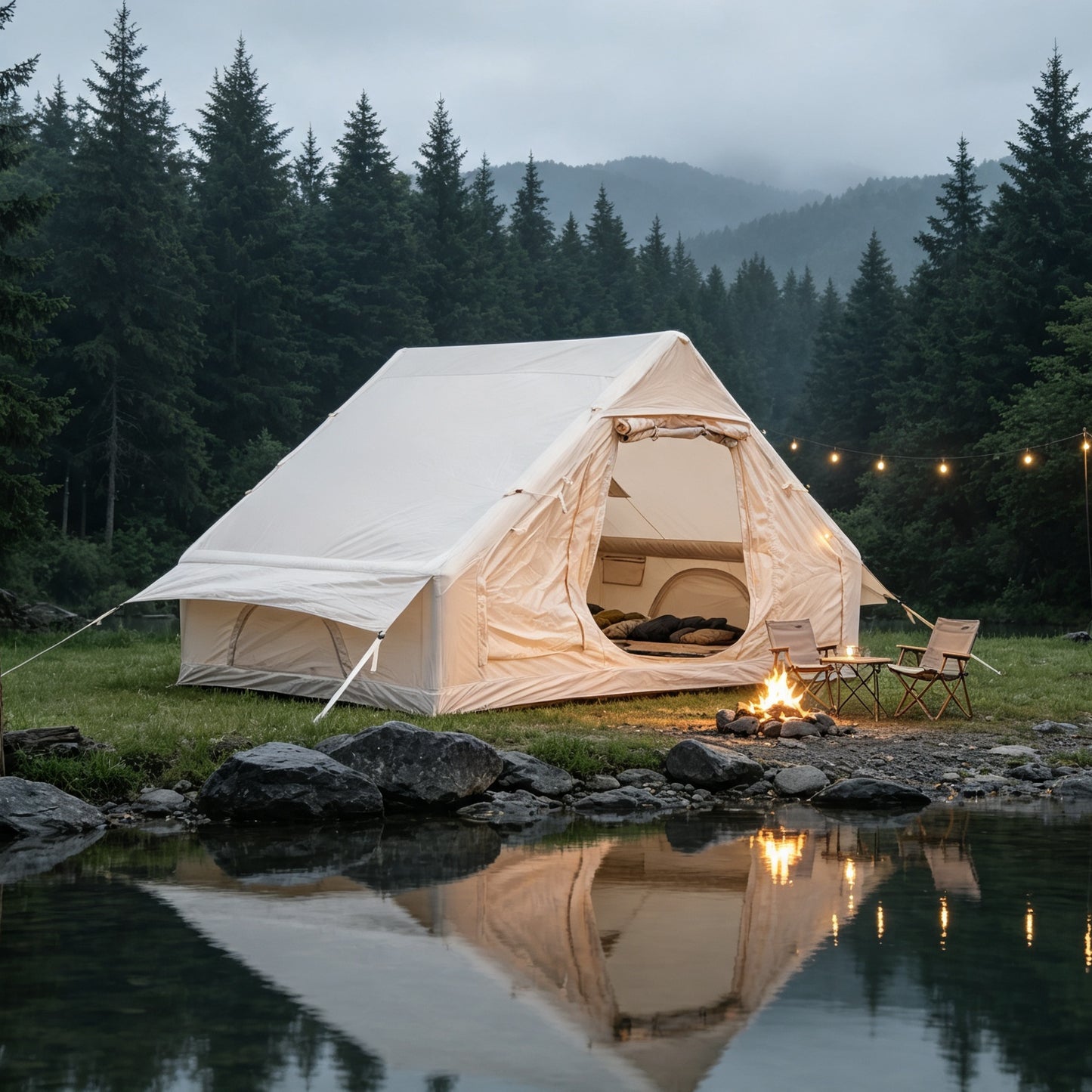 Inflatable Camping Tent with Hand Pump - Waterproof, Easy Setup, Beige