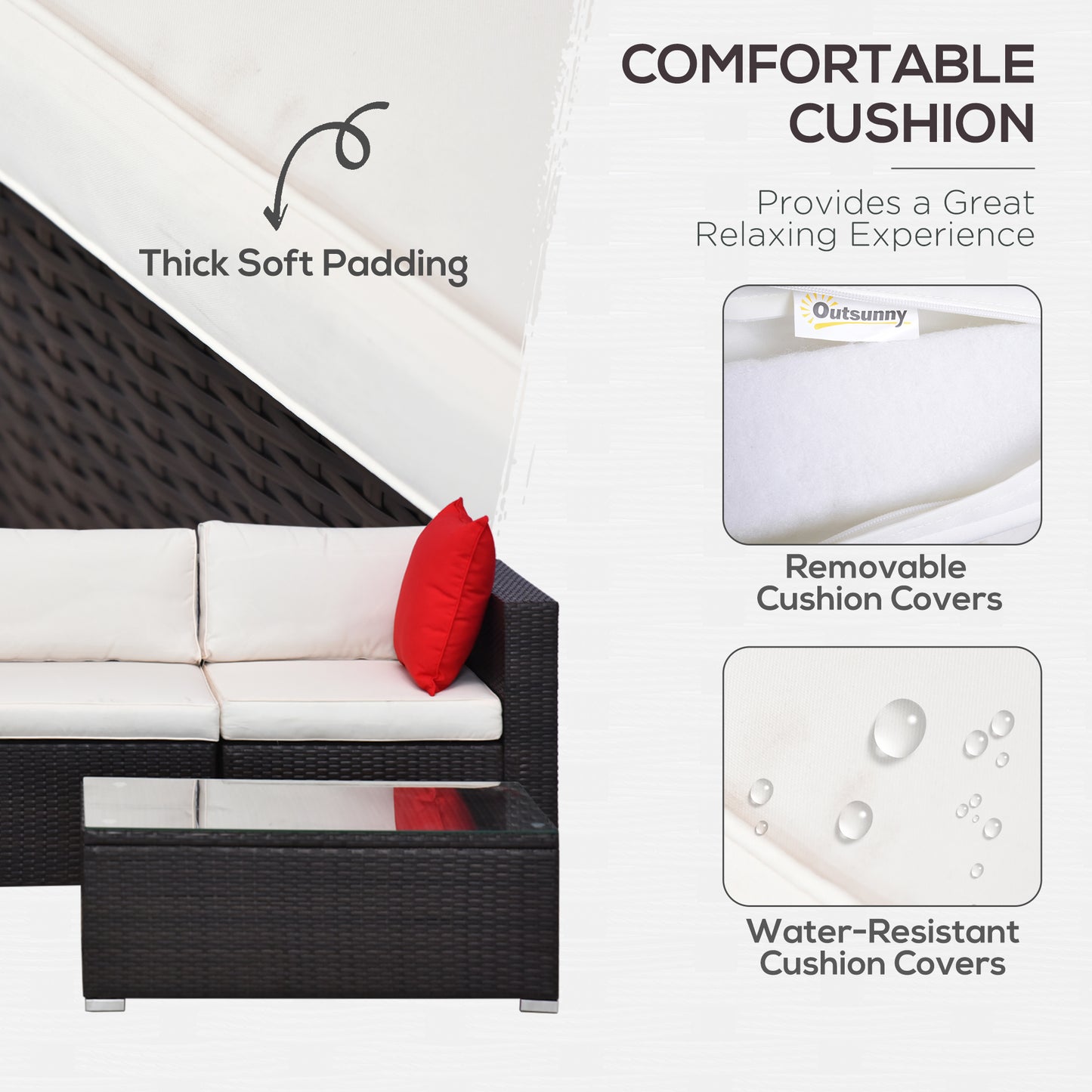 5-Piece Outdoor Sectional Sofa Set with Cushions & Coffee Table - Brown/Cream White