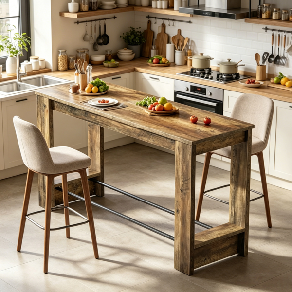 Rustic Industrial Bar Table - 37.4 Inch Height, 63 Inch Length