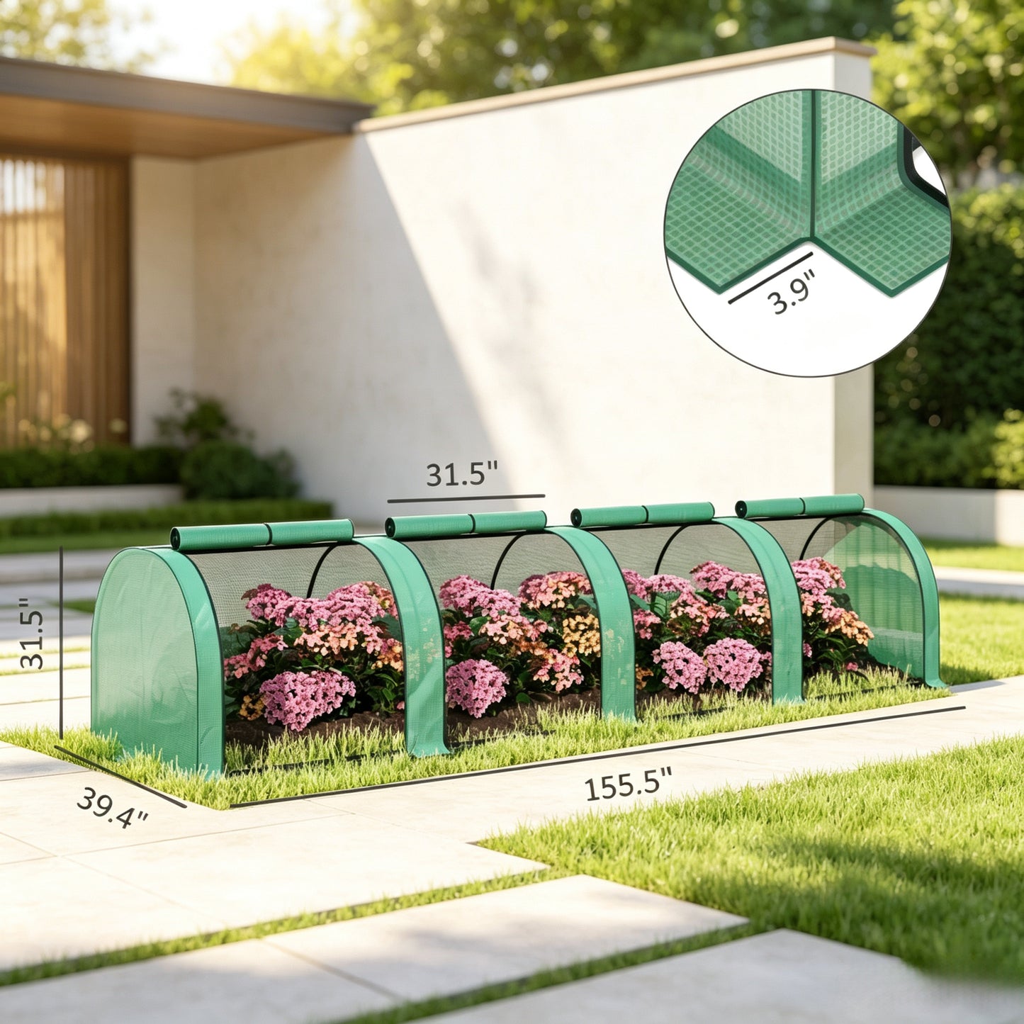 Portable Greenhouse with 4 Zippered Doors - 13' x 3' x 2.5'