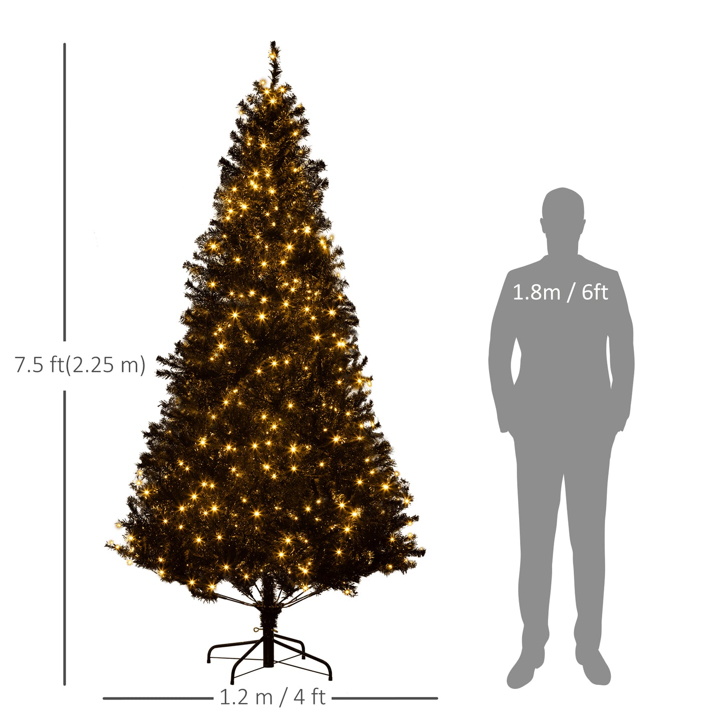 7.5' Prelit Black Christmas Tree with 500 LED Lights