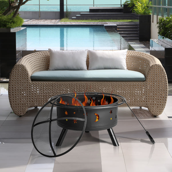 30-Inch Black Metal Fire Pit for Garden and Outdoor Use