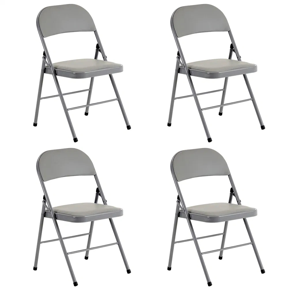 Foldable Steel and PVC Chairs - 4-Pack Gray