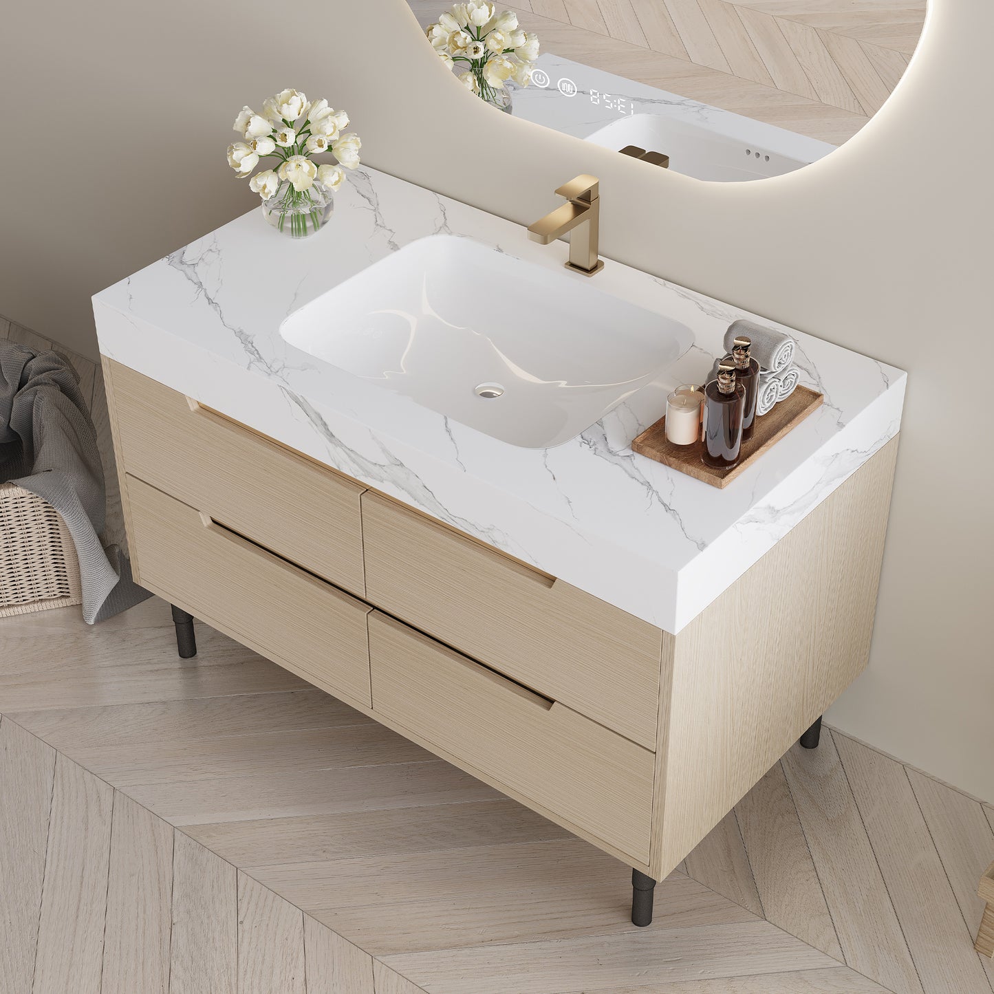 35.4" Modern Bathroom Vanity with Undermount Sink - White Wood