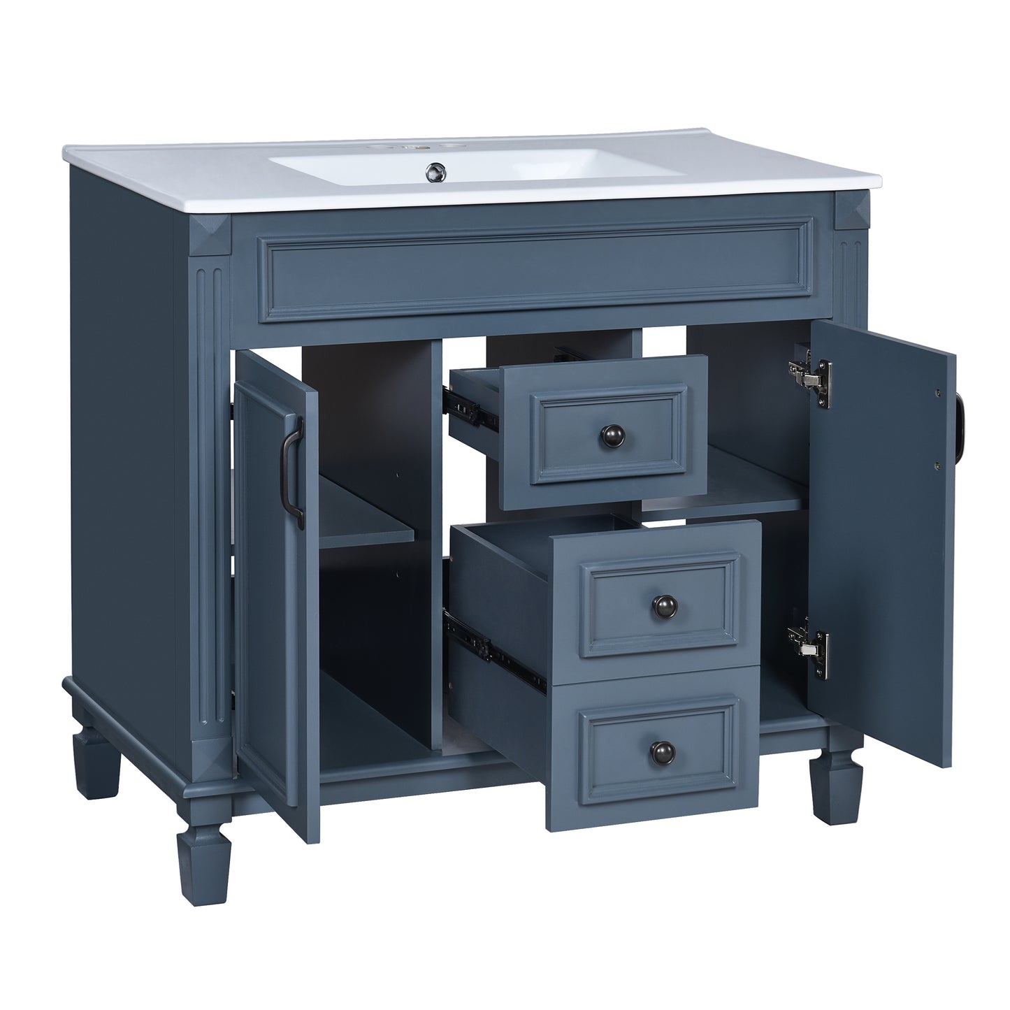 36'' Modern Bathroom Vanity with Blue Sink & Mirror Cabinet