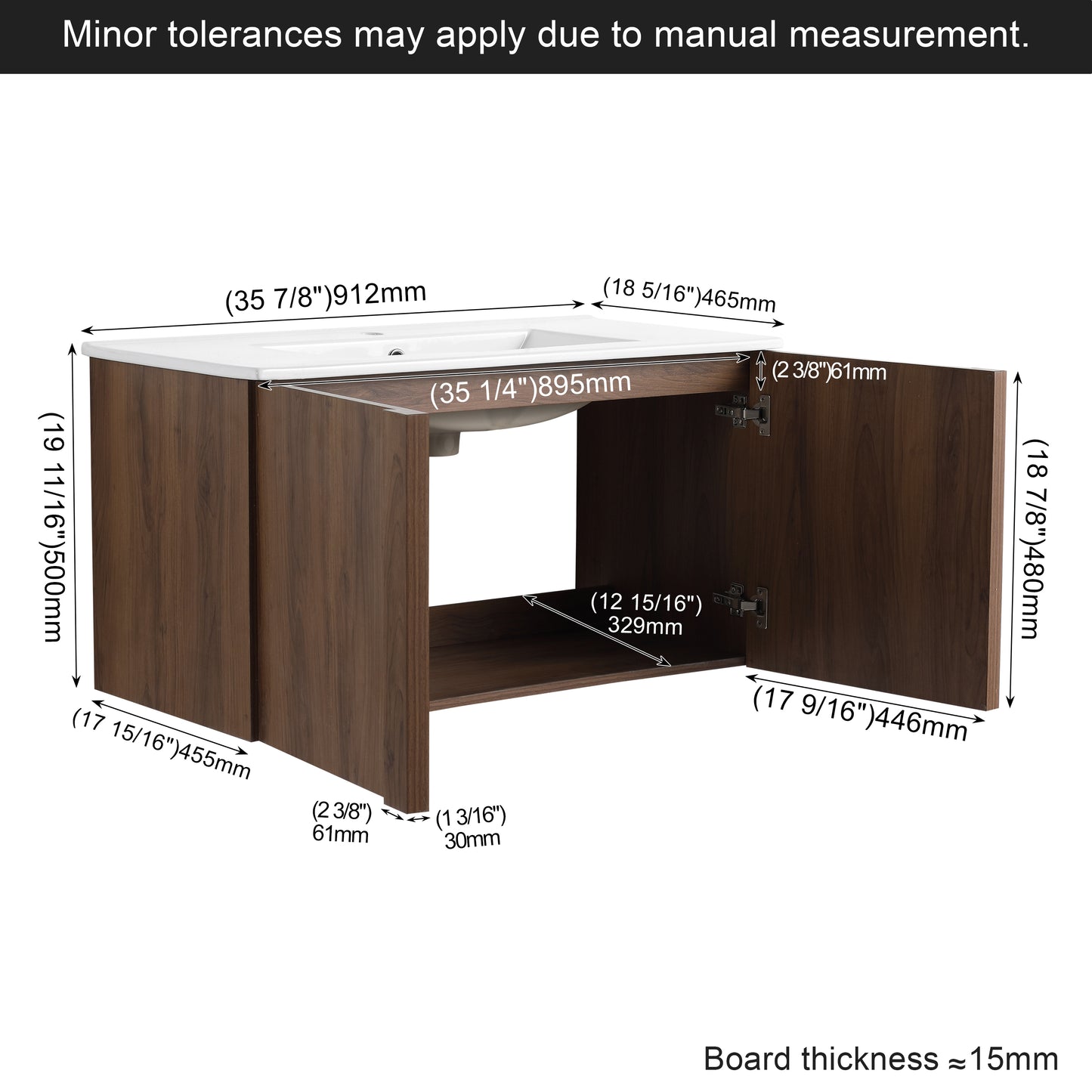 36" Wall-Mounted Bathroom Vanity with Sink - Brown Ebony