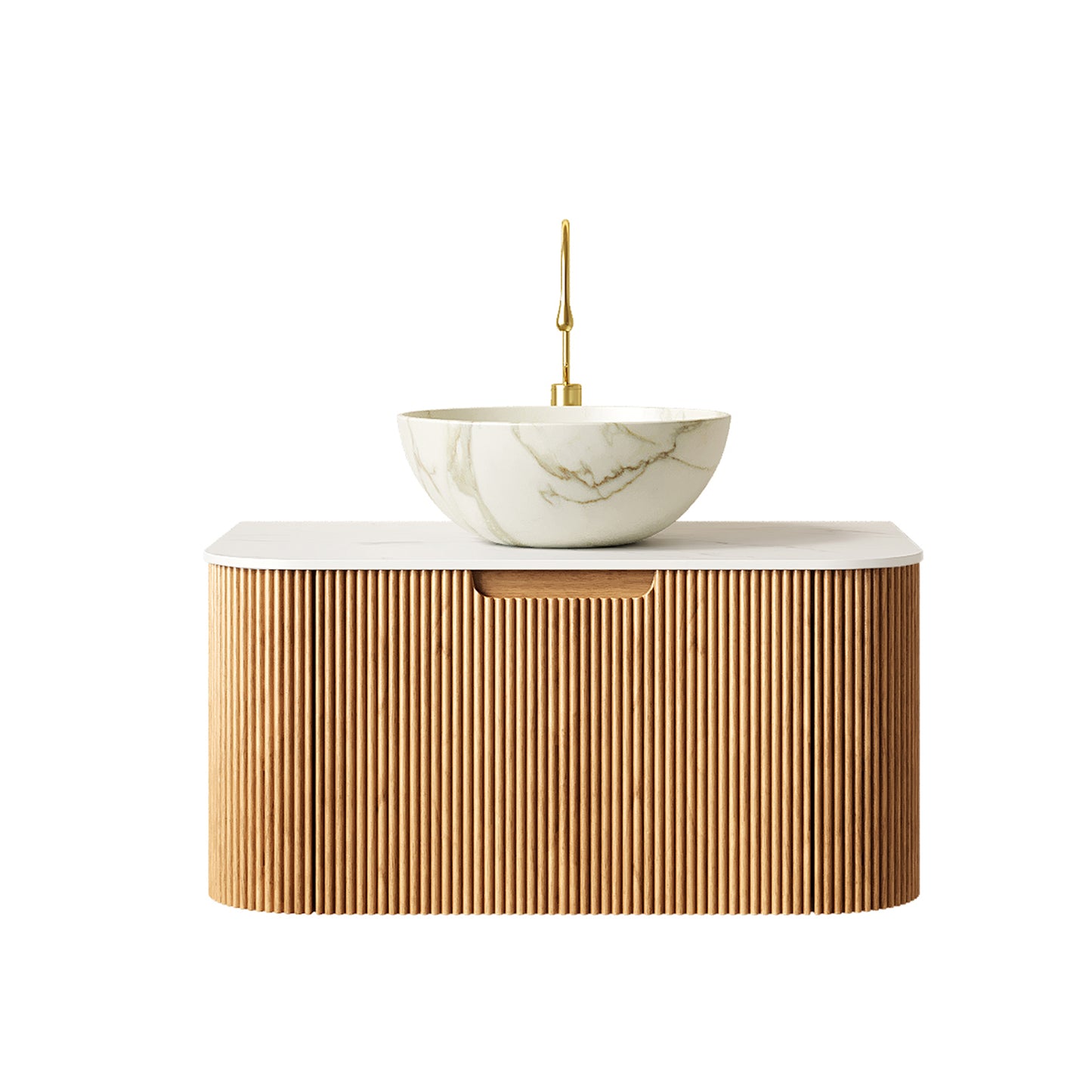 DINA 30 Bathroom Vanity&Sink, Floating Curved Edges Striped Storage