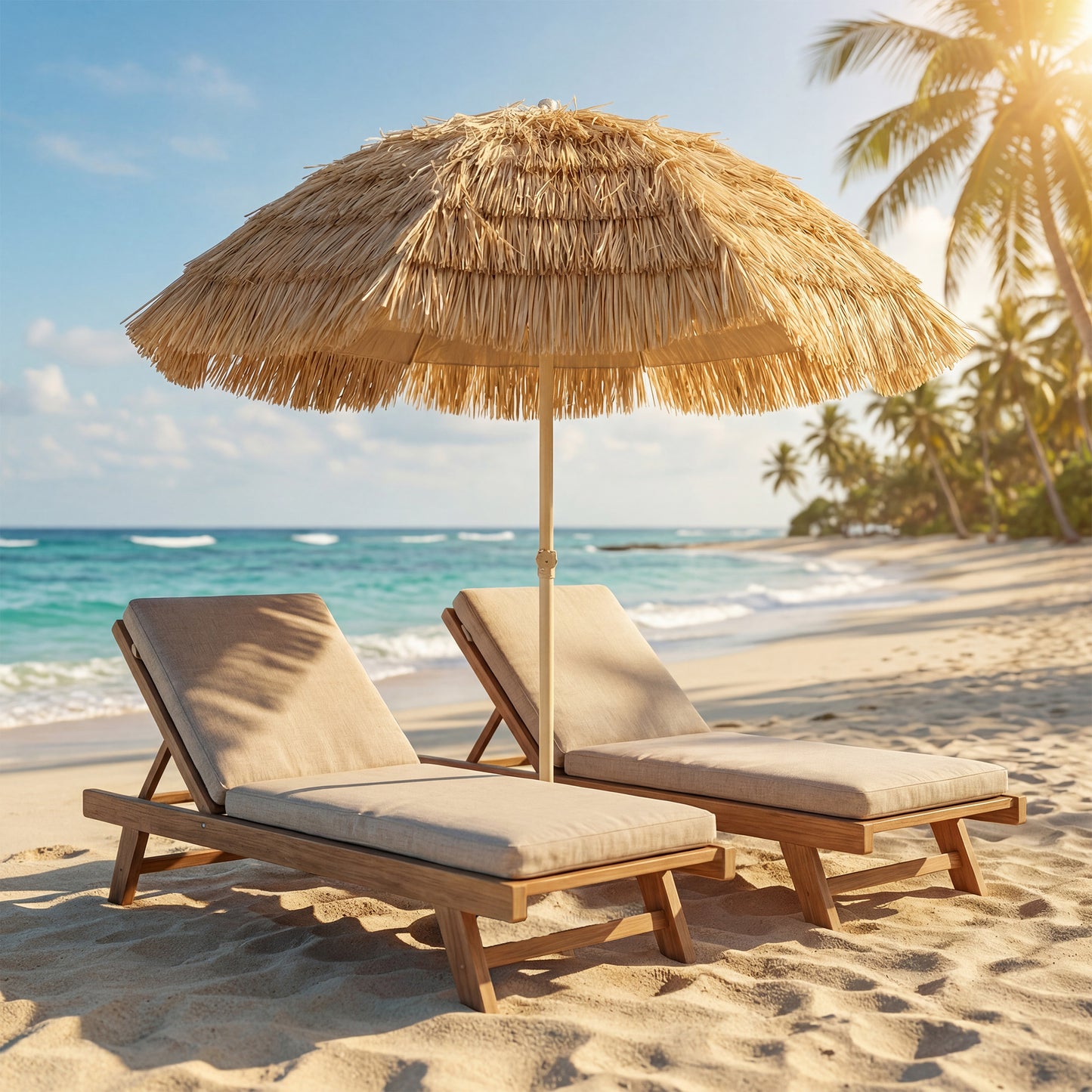 72.8" Outdoor Tiki Umbrella with Carry Bag - Khaki