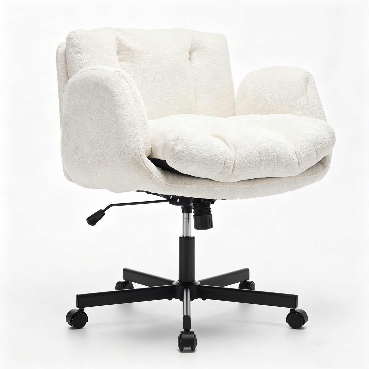 Chenille Swivel Office Chair - Height Adjustable with Armrests - Beige