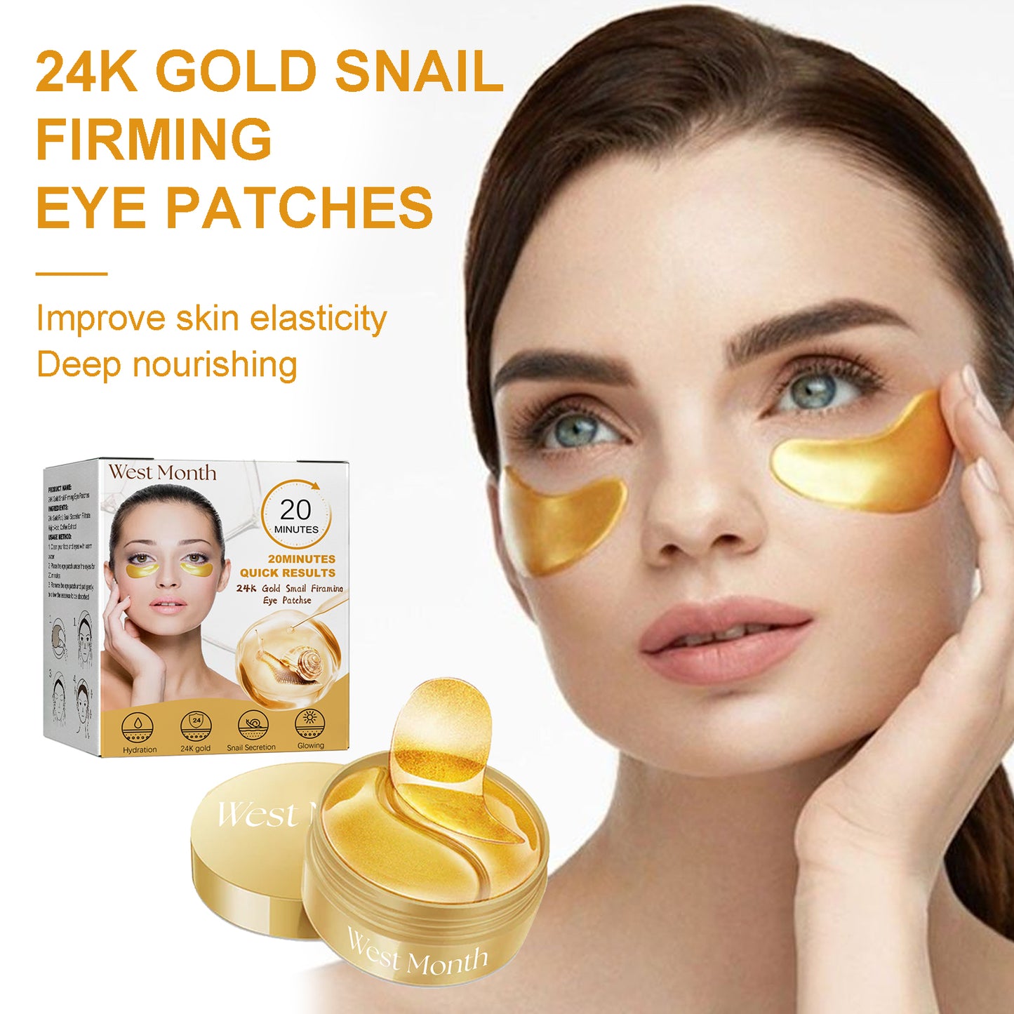 Gold Snail Collagen Eye Patches - 60pcs Hydrating Anti-Aging Treatment