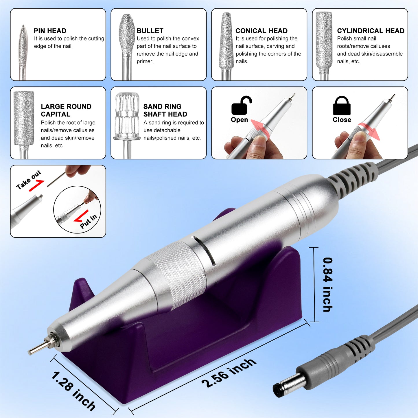 Professional Cordless Nail Drill Kit - 45000RPM Rechargeable E-File
