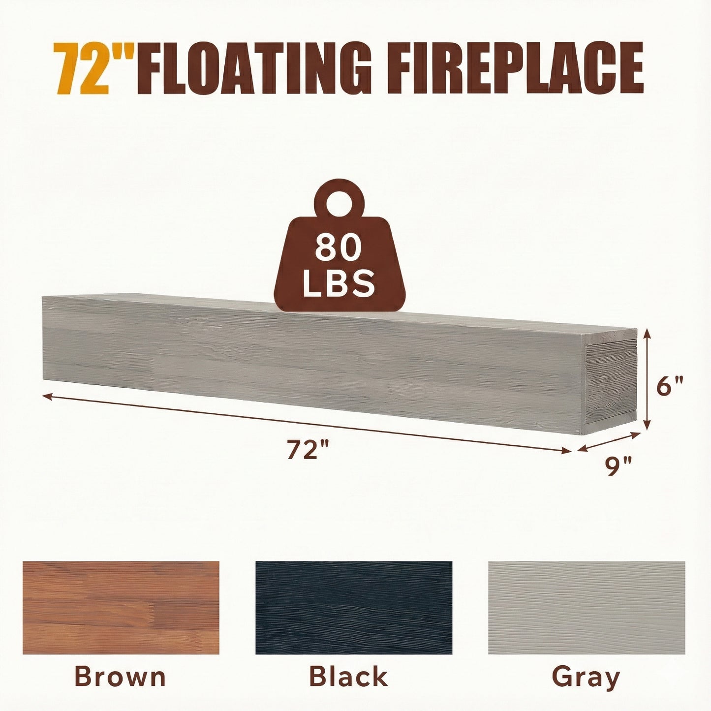 72 Rustic Wood Fireplace Mantel,Wall-Mounted & Floating Shelf For