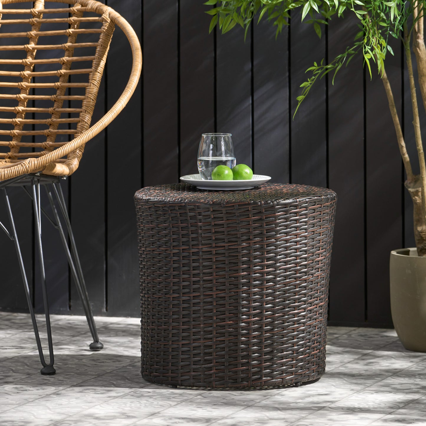 Outdoor Wicker Barrel Side Table - Brown Multi Accent Table