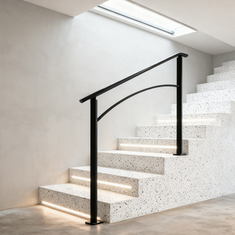 Handrails For Outdoor Steps, Fit 1 Or 3 Steps Stair Railing, Black