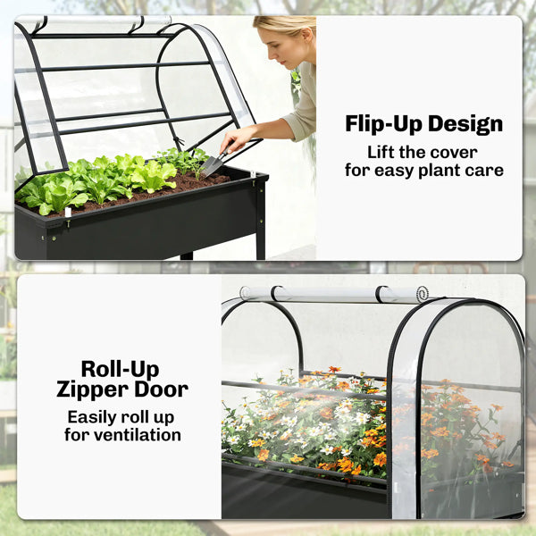 Raised Garden Bed with Mini Greenhouse Cover - Black