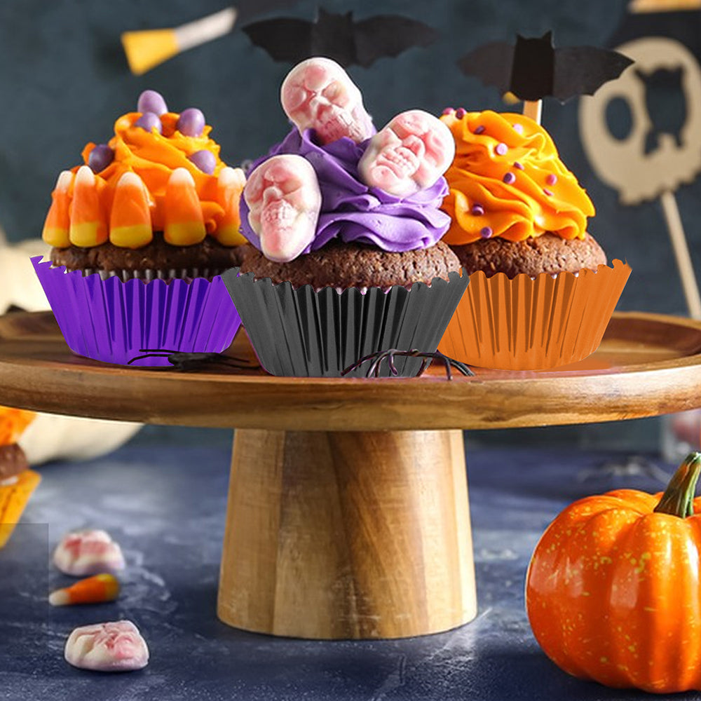 300 Pcs Halloween Foil Cupcake Liners - Black, Purple, Orange