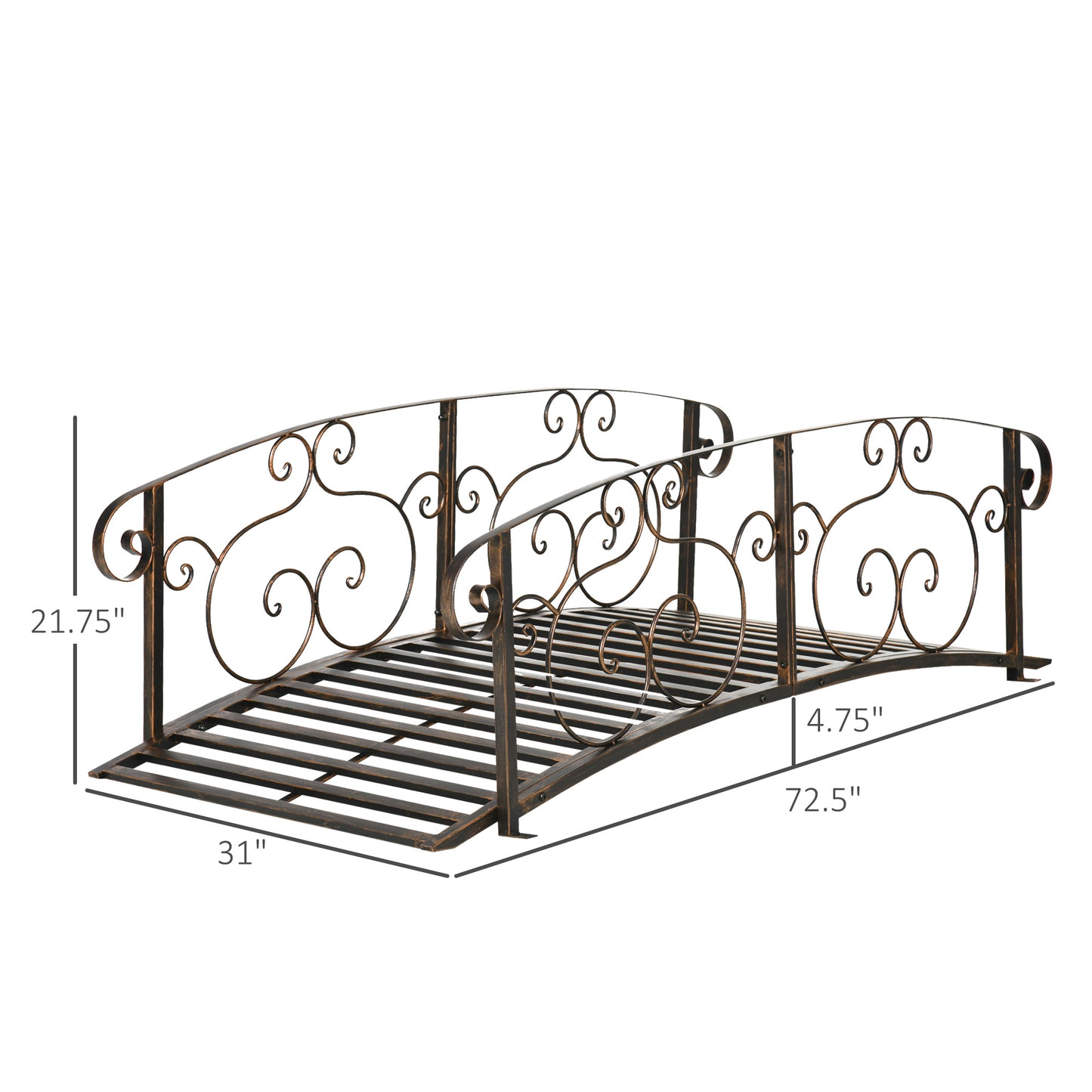 Metal Garden Bridge with Safety Siderails - Bronze Arc Footbridge for Pond and Creek