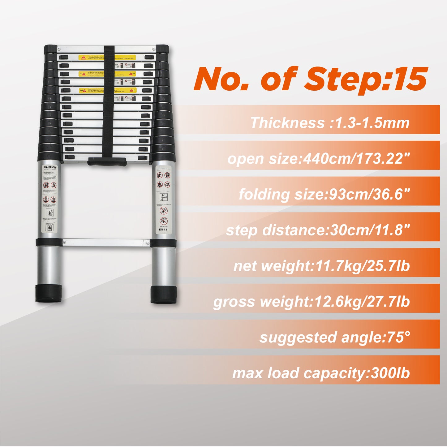 14.5-Inch Aluminum Telescoping Ladder for Outdoor Work - Heavy Duty & Lightweight