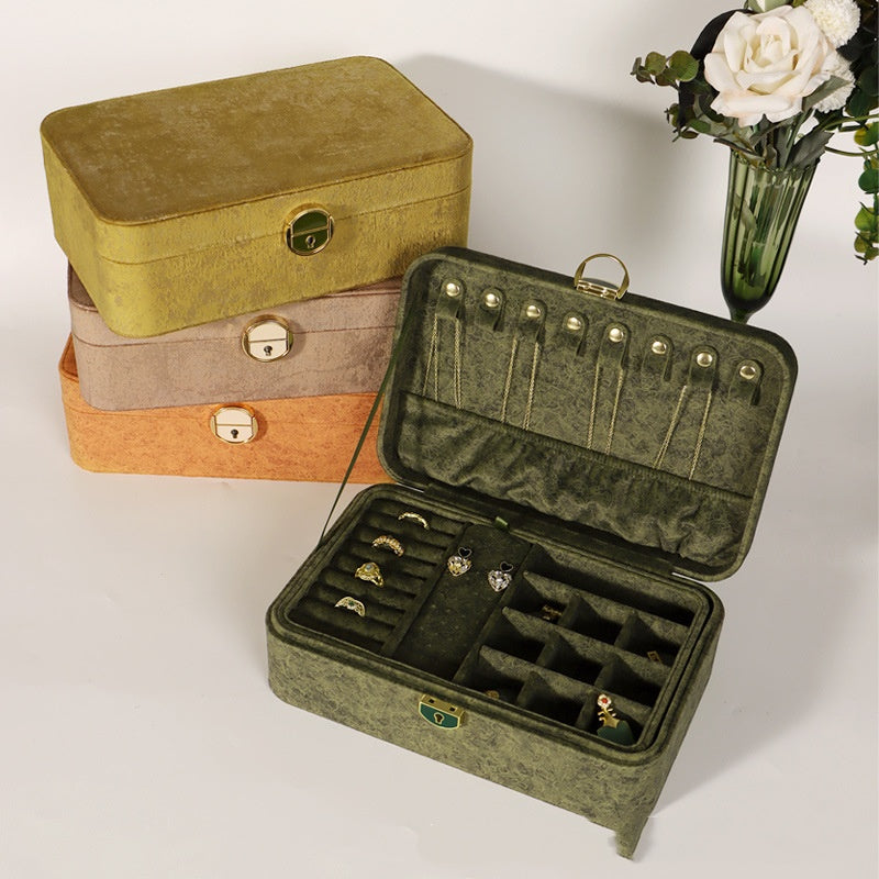 Double-Layer Jewelry Storage Box with Lock for Earrings & Bracelets