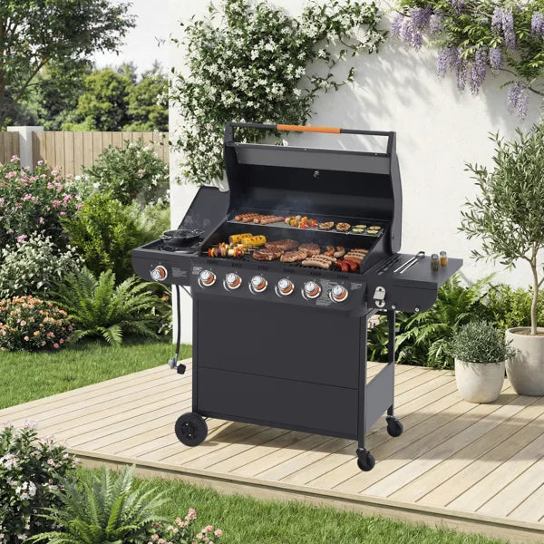 6-Burner Propane Gas Grill with Side Burner - 72000 BTU Stainless Steel