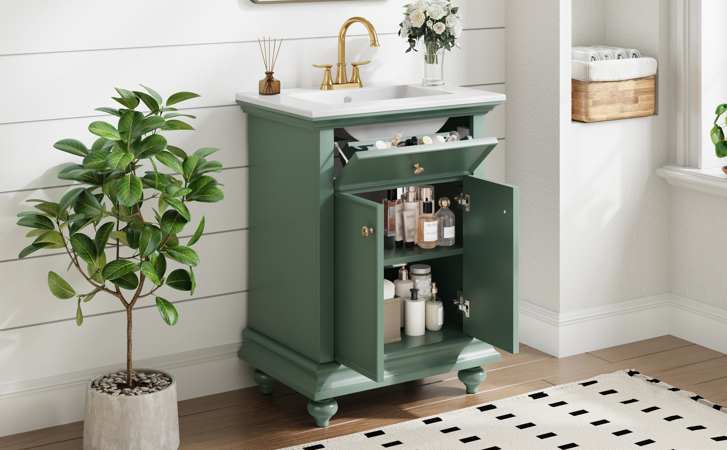 24" Modern Bathroom Vanity with Tip-Out Drawer - Green
