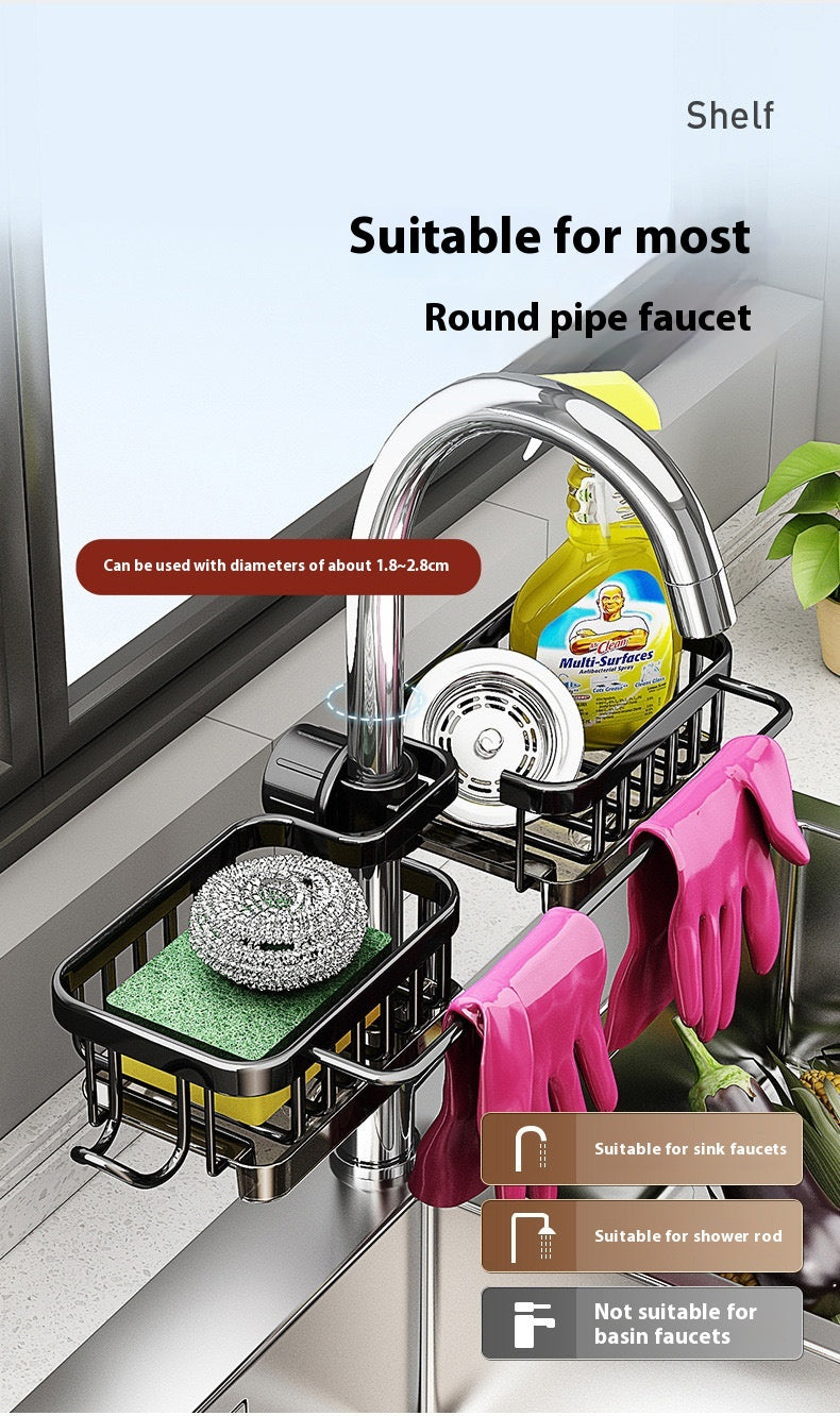 Multi-Purpose Aluminum Sink Faucet Storage Rack for Kitchen & Bathroom