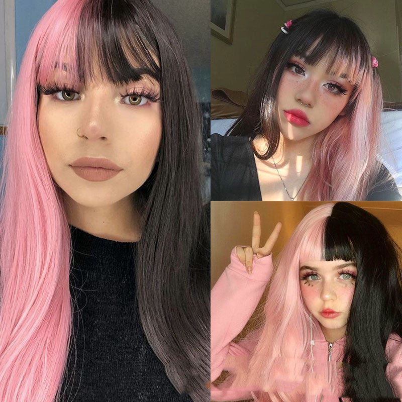 European & American Style Long Straight Wig for Women - Pink, 70cm
