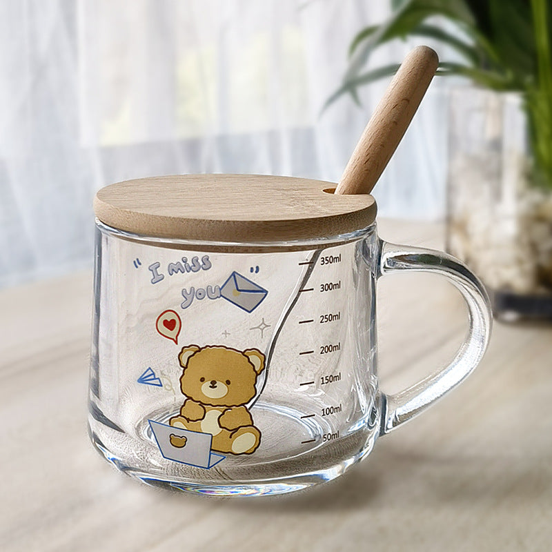 Minimalist Cartoon Glass Water Cup with Straw - Heat-Resistant, 400ML