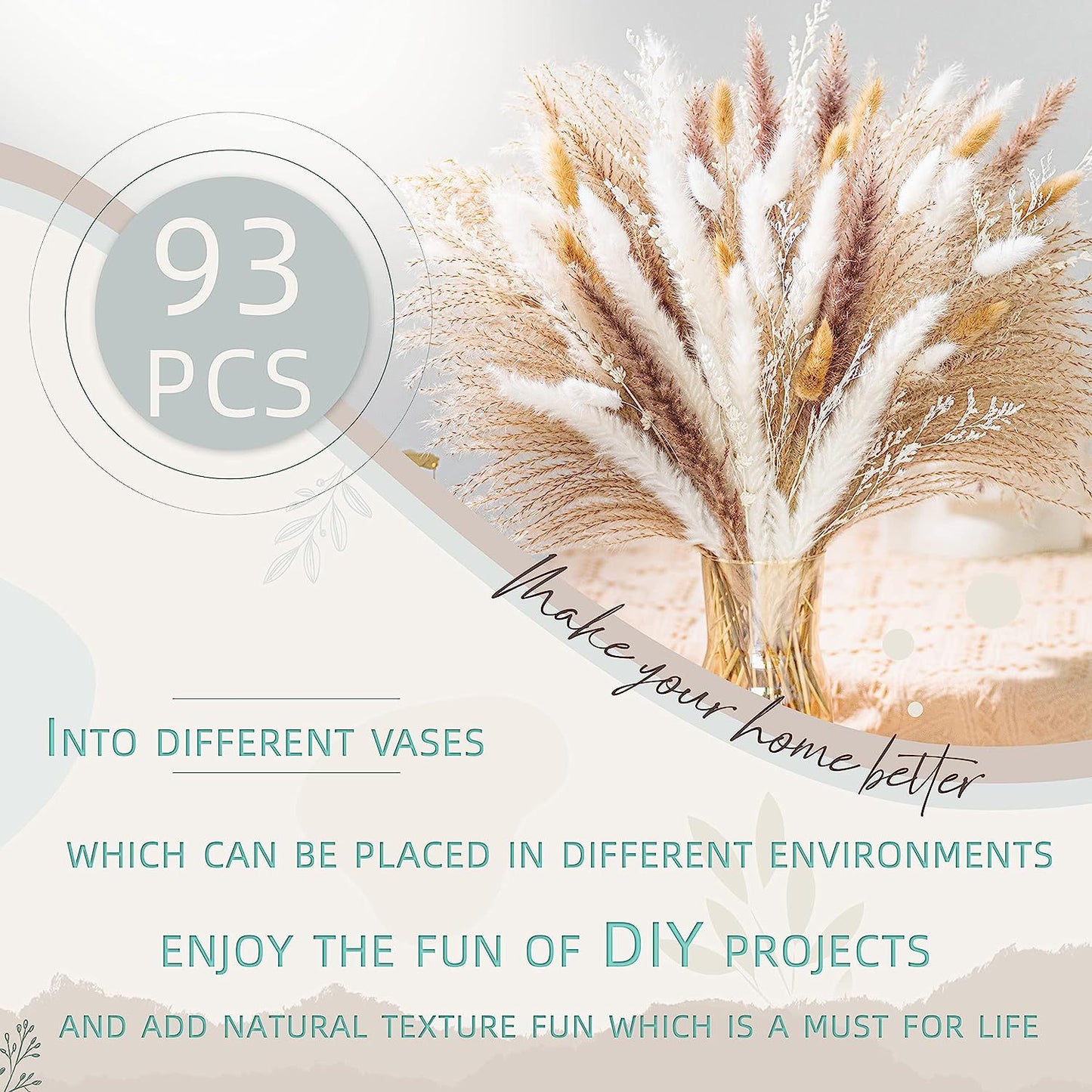 Dried Flower Bouquet Natural Decorative Props 93 Stems for Home & Garden