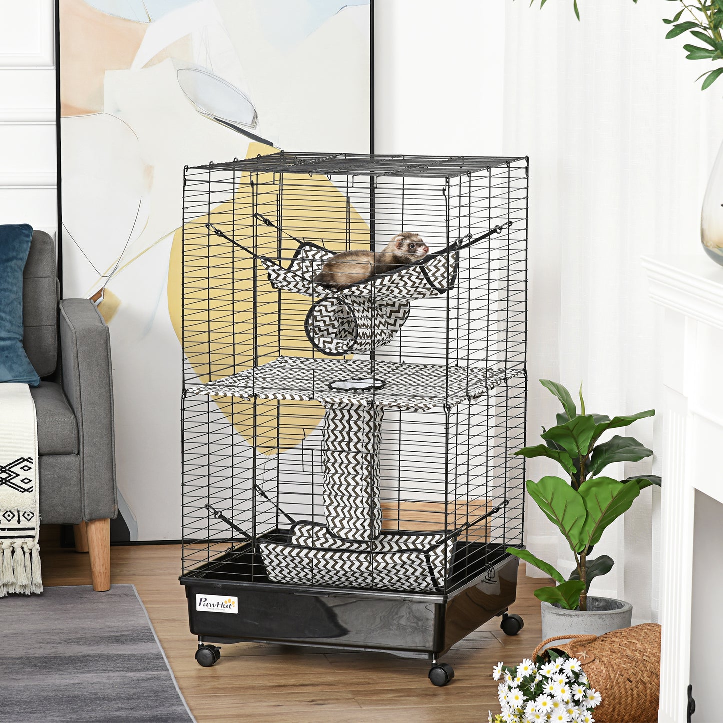 42-Inch Small Animal Ferret Cage with Wheels Tunnels & Hammocks
