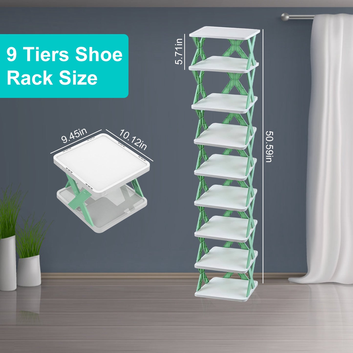 1Pc 9Tier Narrow Entryway Shoe Rack For Entrydoor Plastic Vertical