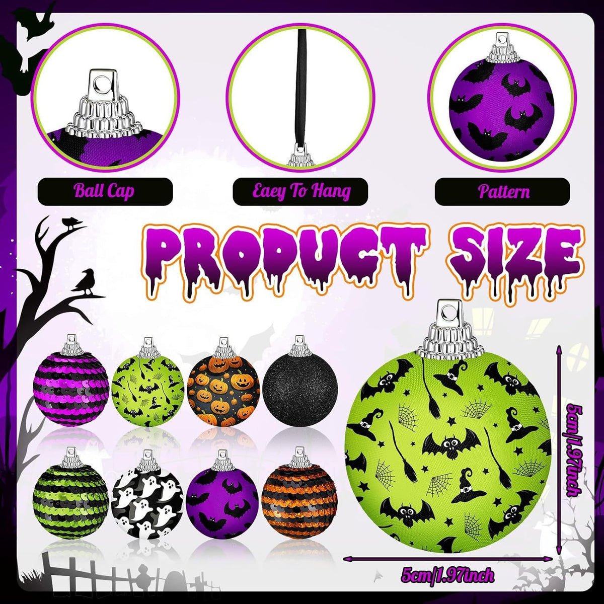 Halloween Tree Decorations Set - Pumpkins Ghosts Bats Spiders for Holiday Parties