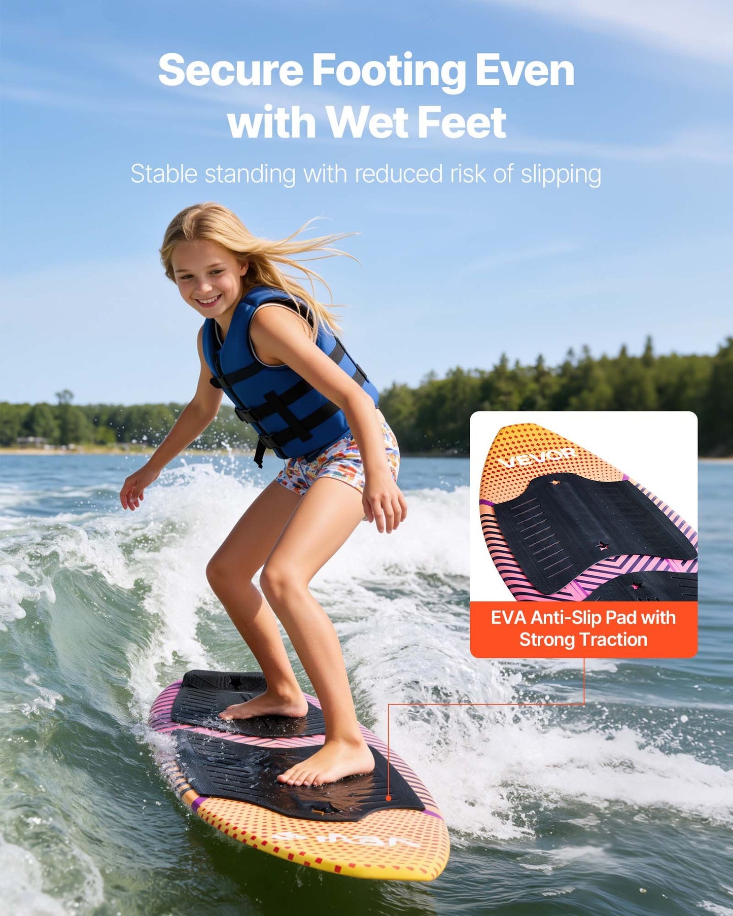 45-Inch Wakesurf Board with EPS Foam Core & EVA Non-Slip Pad - Black