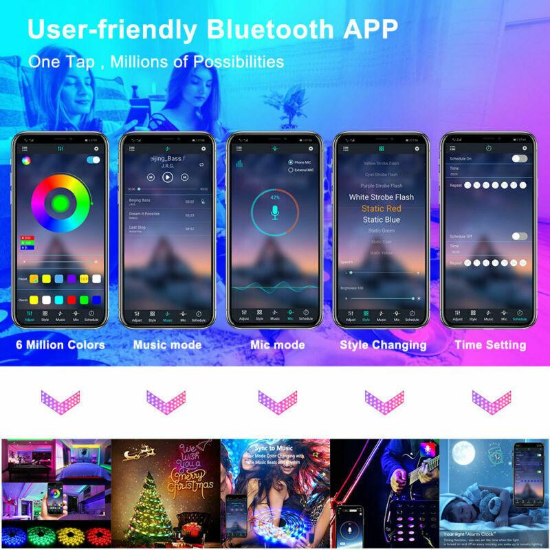 RGB LED Strip Lights Bluetooth Remote Control TV Backlighting 5-20m