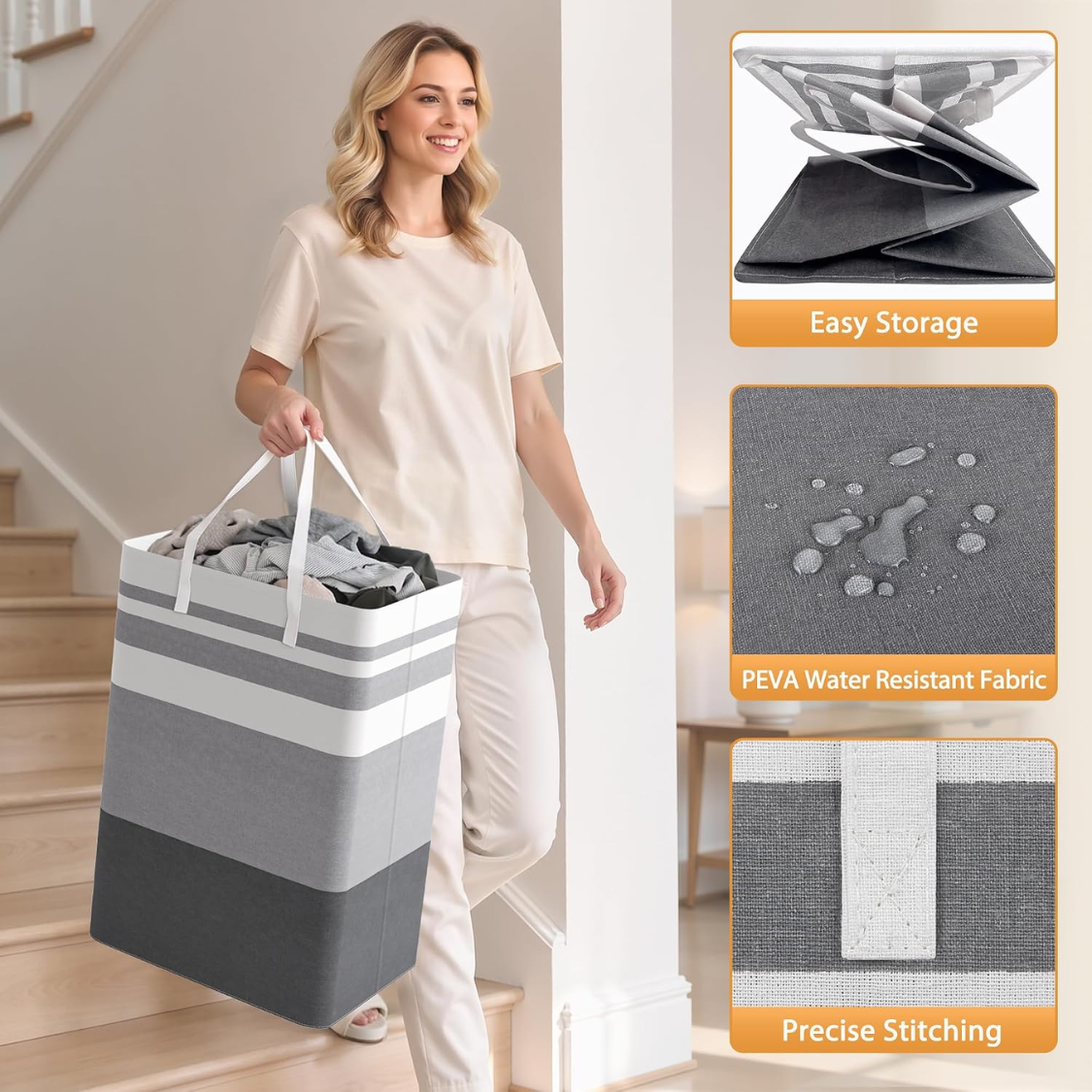 2 Pack Large Laundry Baskets, Waterproof, Freestanding Hampers,