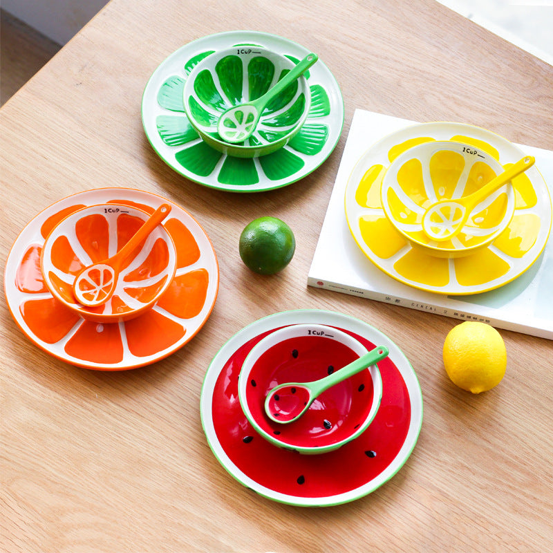 Ceramic Watermelon Fruit Bowl Set - Microwave & Dishwasher Safe, 4 Colors