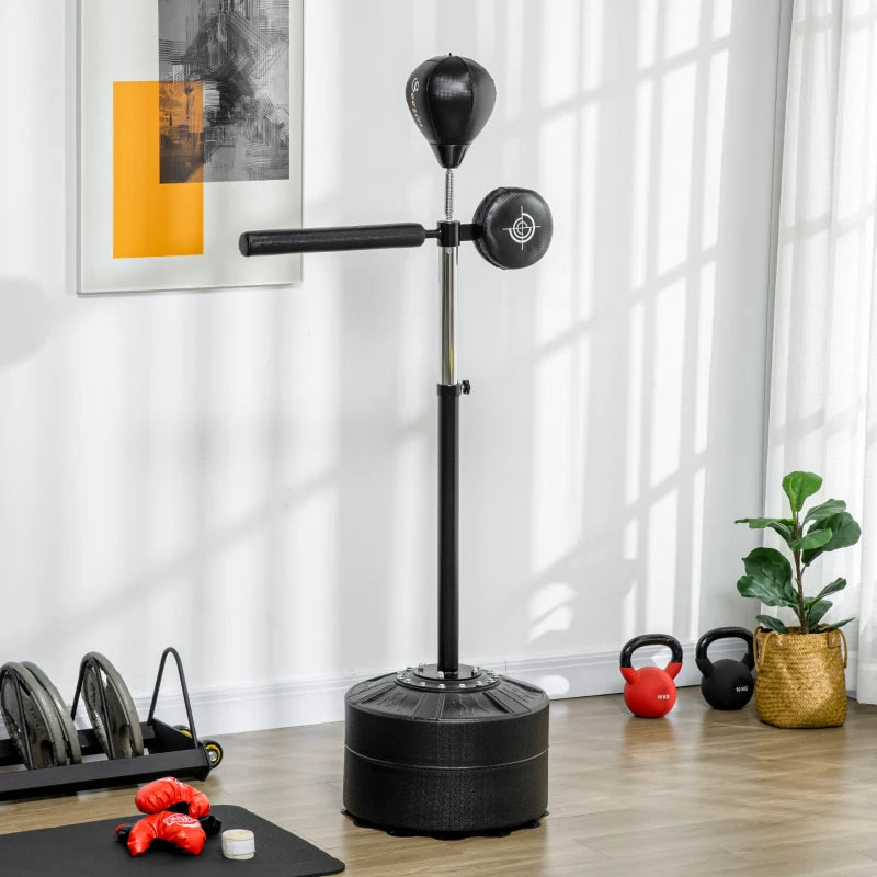 Freestanding Boxing Speed Bag with Reaction Bar - Jet Black