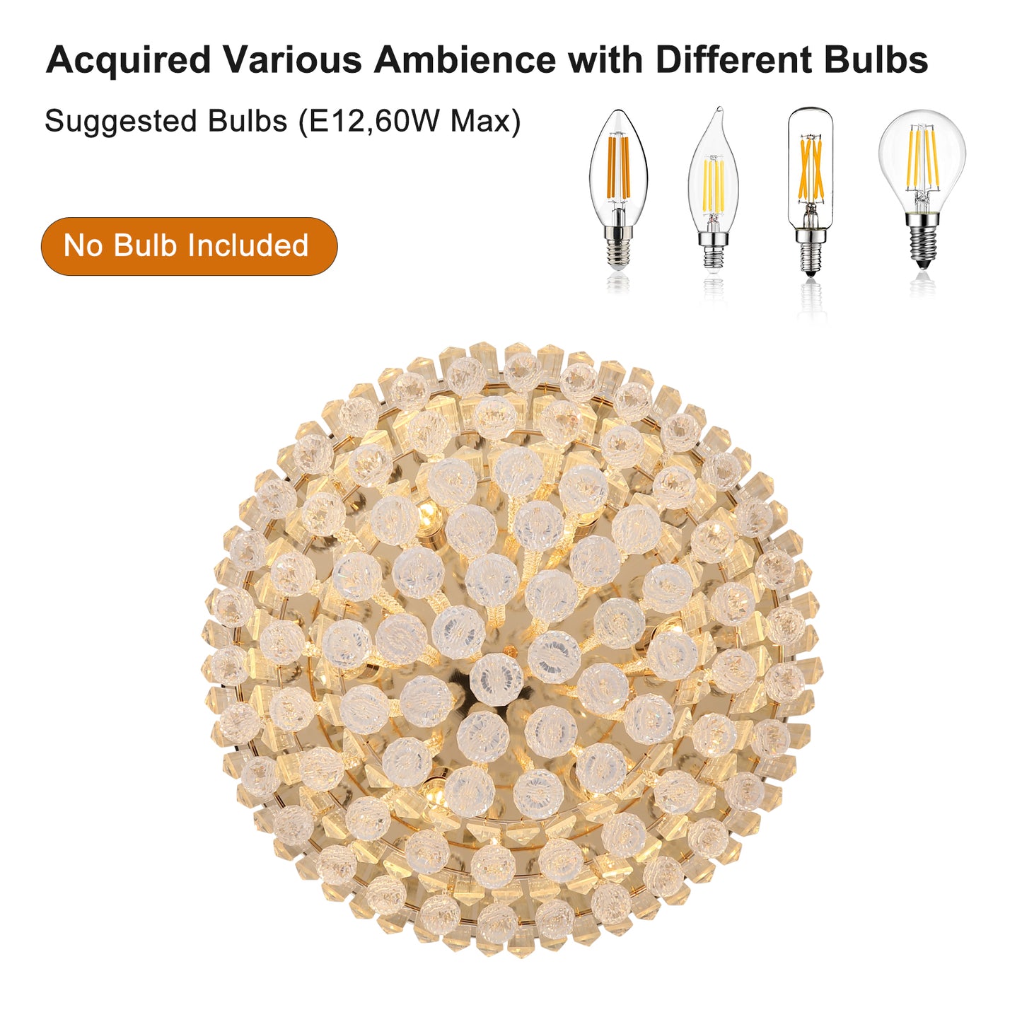 Gold Crystal Chandelier - Modern Ceiling Light Fixture 19.7"