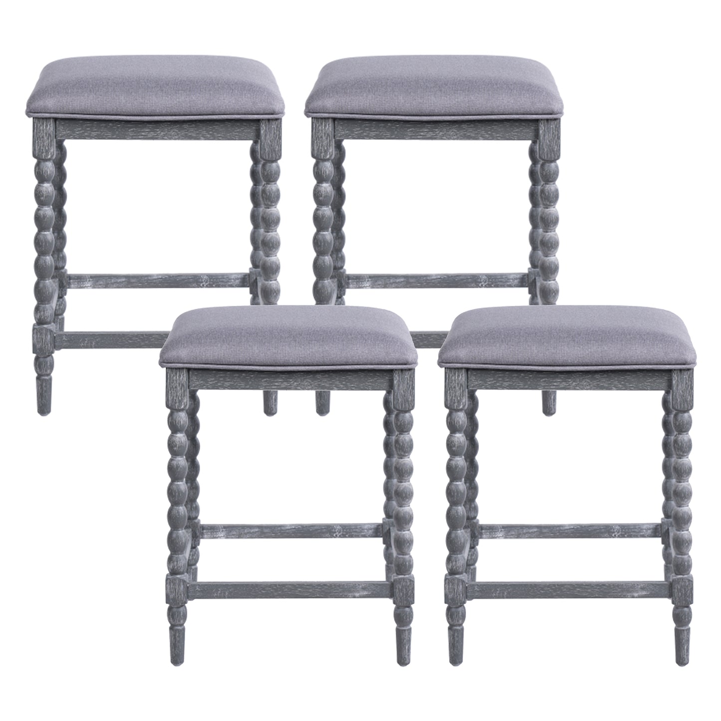 26Counter Stools,Set Of 4 With Upholstered Seat, Solid Acacia Wood