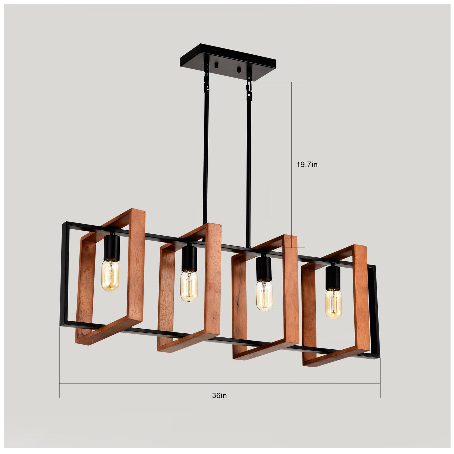 4-Light Farmhouse Pendant Light Fixture with Wooden Finish - Rustic Modern Chandelier for Kitchen & Dining