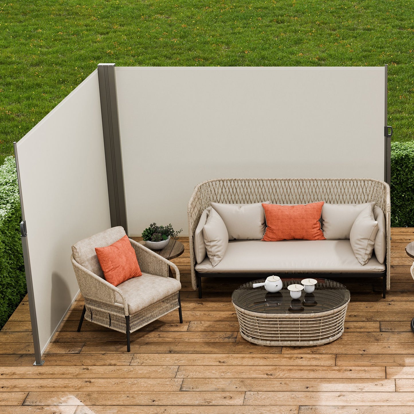 Retractable Outdoor Privacy Screen 79x236 Inches Water-Resistant UV Block Patio Divider Beige