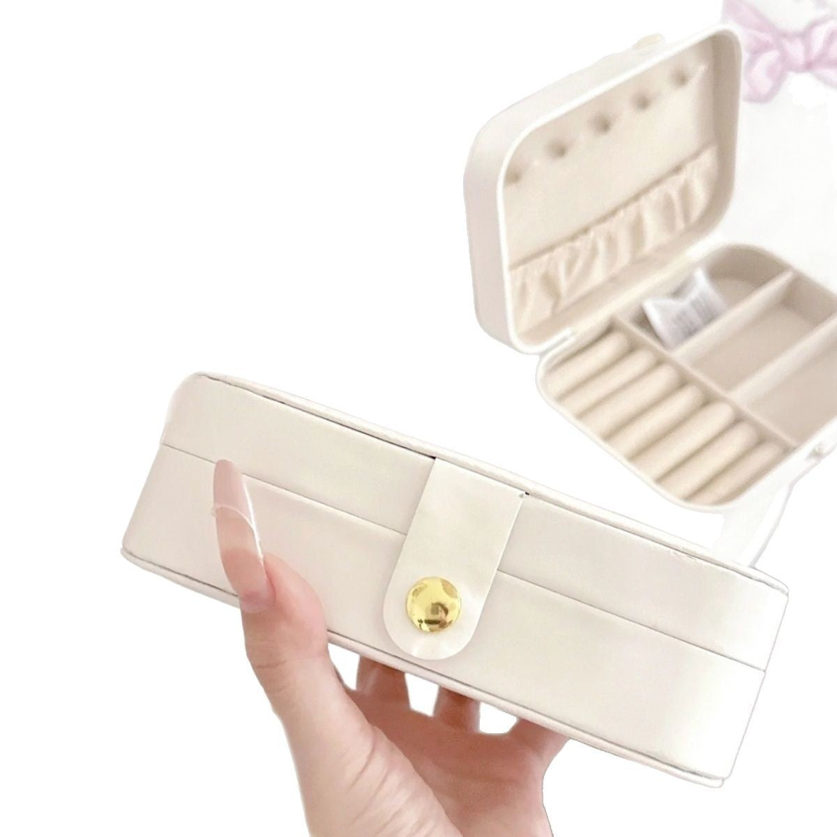 Portable Jewelry Storage Box with Cartoon Design - White