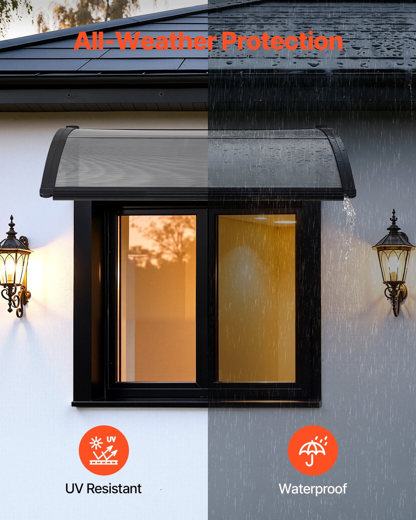 Outdoor Door Canopy Awnings 30x39 Inch Polycarbonate Protects Against Rain Sun Snow