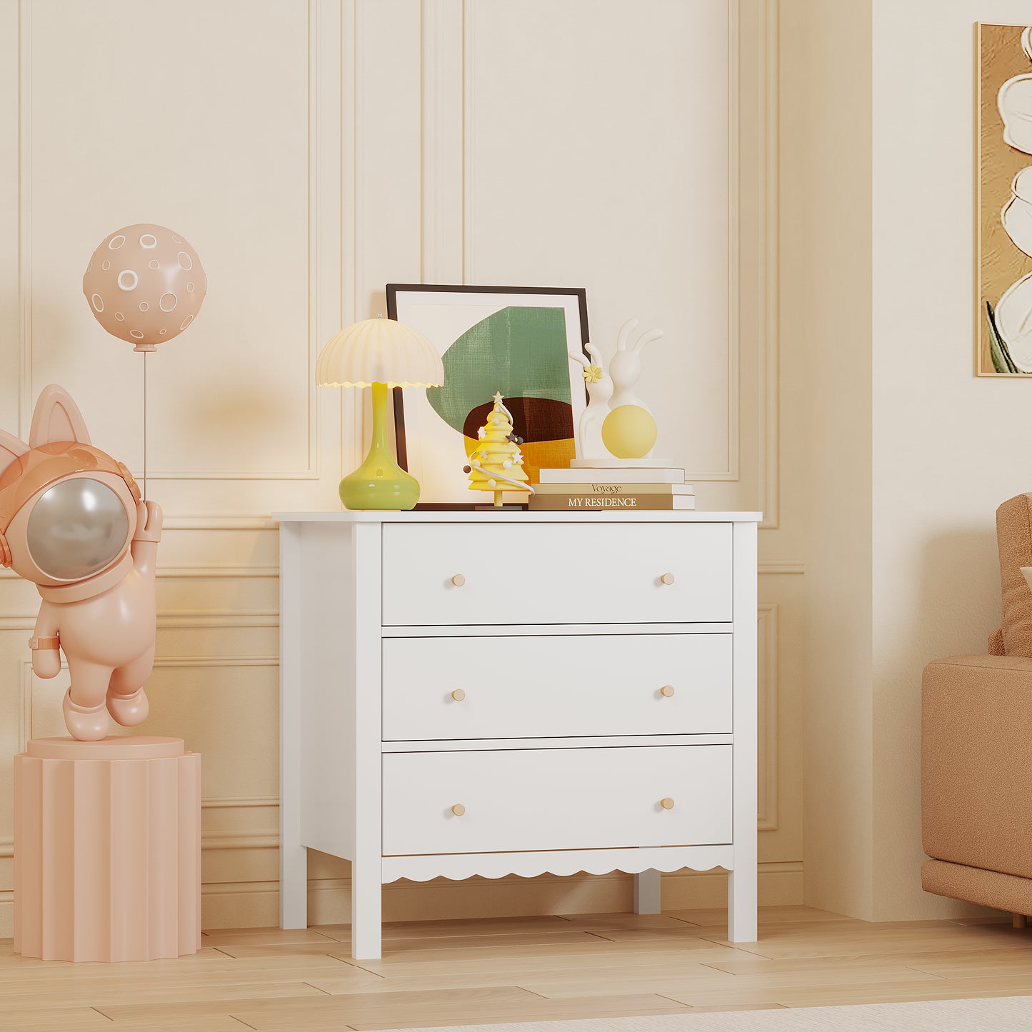 White 3 Drawer Dresser - Modern MDF Storage Cabinet
