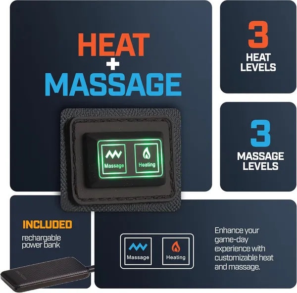 Heated Massage Reclining Stadium Seat with Back Support - Black