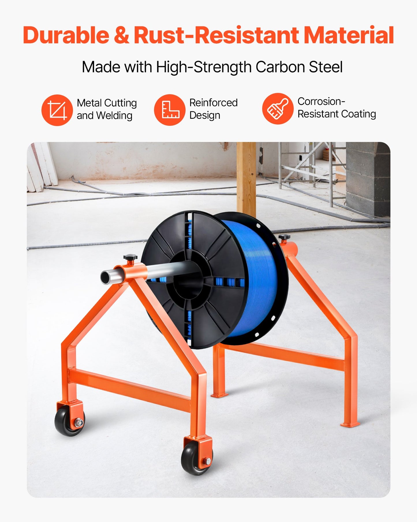 Wire Spool Rack Holder for Up to 29.9-Inch Diameter Cables with Wheels - Heavy Duty Cable Caddy