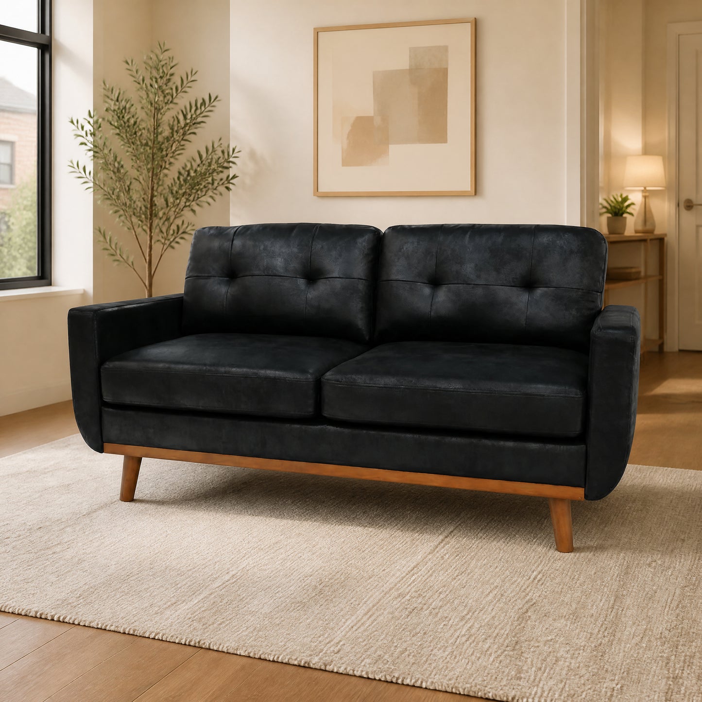 65-Inch Modern Minimalist Two-Seater Sofa - Black