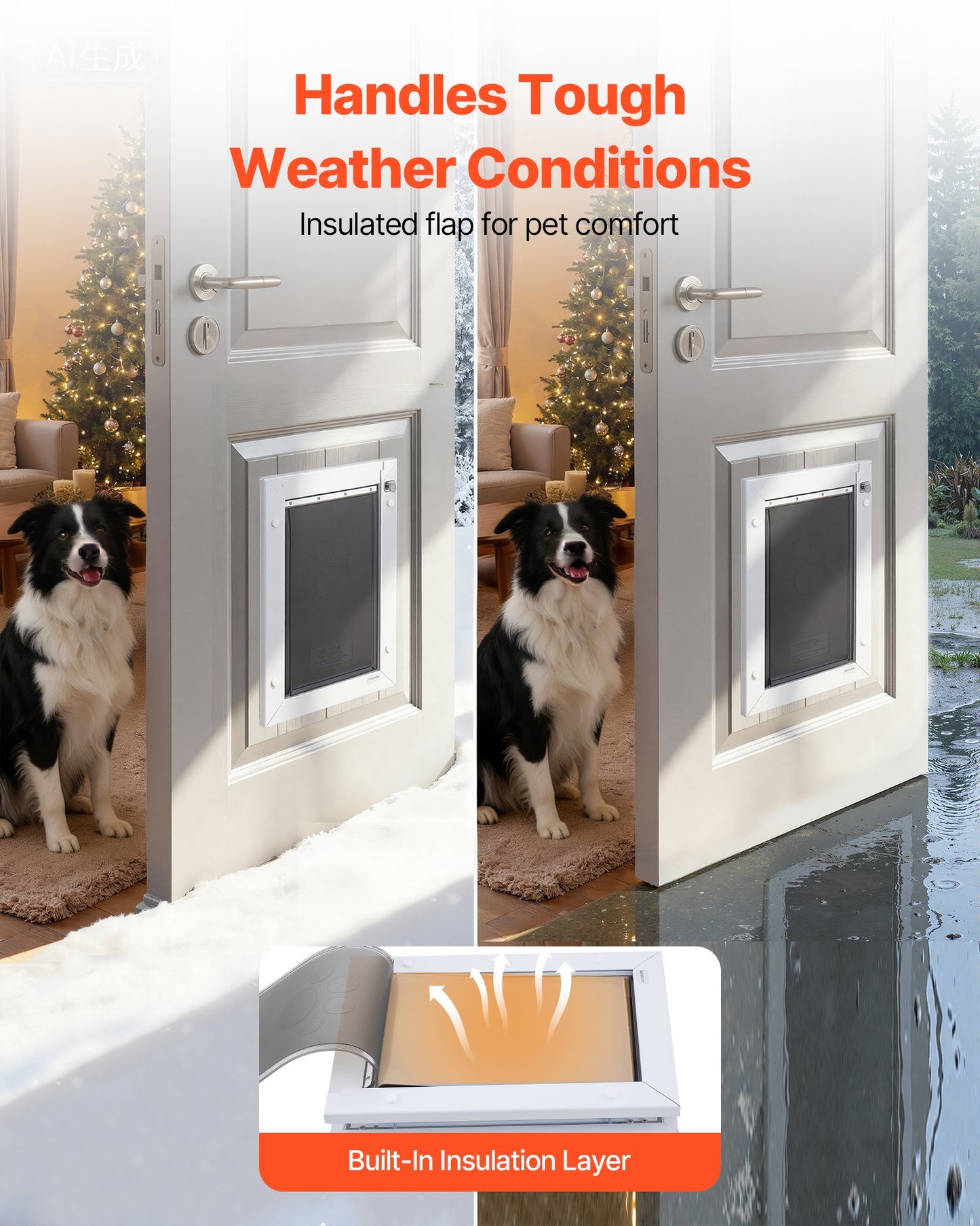 Large Weatherproof Dog Door with Magnetic Flaps & Metal Frame - Easy Install, Indoor & Outdoor Use, White