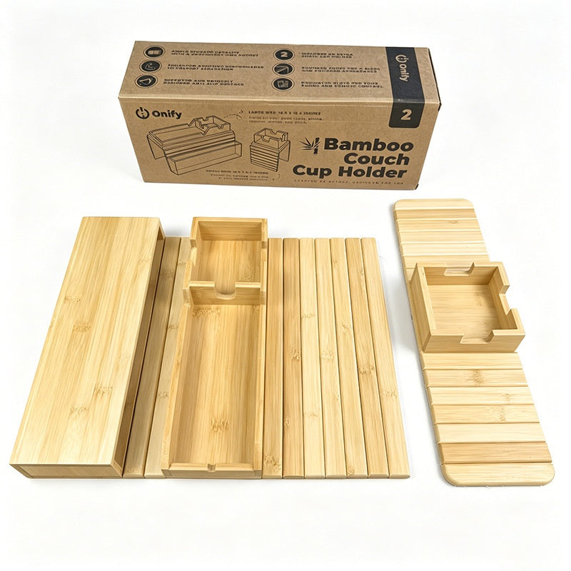Multi-Functional Bamboo Sofa Cup Holder Tray - Foldable & Portable Storage